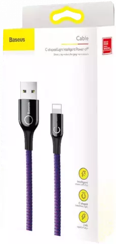 کابل شارژ 1 متری USB به  LIGHTNING باسئوس مدل C-SHAPED LIGHT INTELLIGENT POWER-OFF
