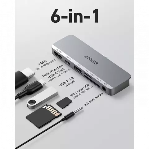 هاب 6 پورت Anker مدل A8363 541 6-in-1 USB-C