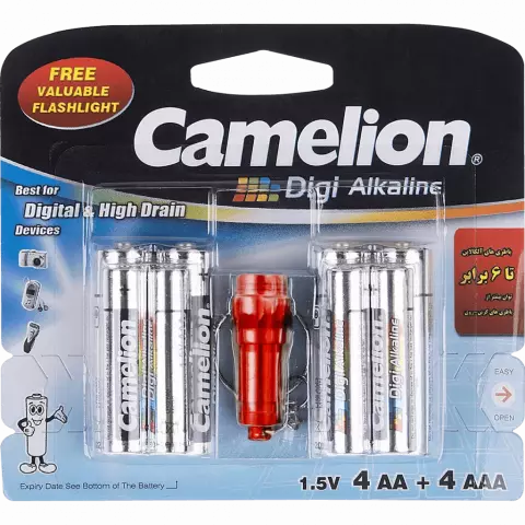 پکیج باتری قلمی و نیم قلمی 4+4 CAMELION به همراه چراغ قوه