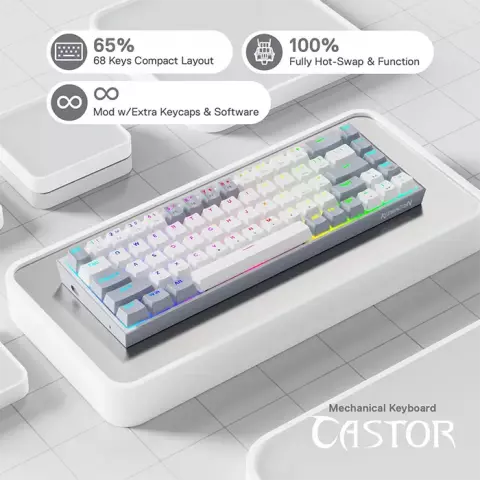 کیبورد سیمی گیمینگ Redragon مدل Castor K631 WG RGB با سوییچ قرمز