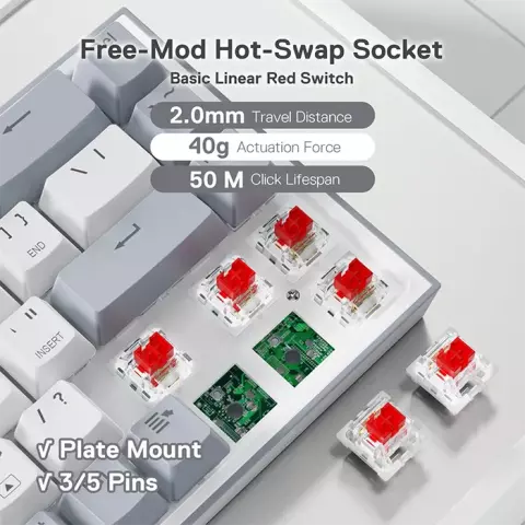 کیبورد سیمی گیمینگ Redragon مدل Castor K631 WG RGB با سوییچ قرمز