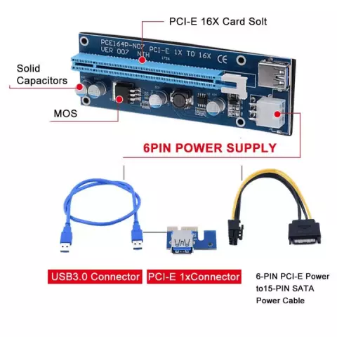 رایزر گرافیک PCI-E 1X به 16X مدل VER 007