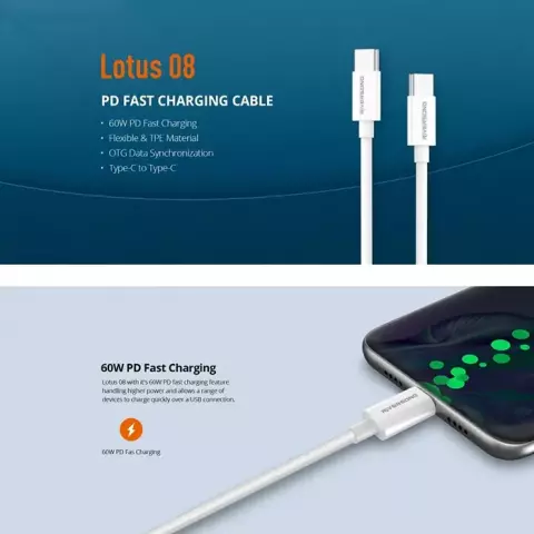 کابل شارژ 1 متری Type-C ریورسانگ مدل LOTUS 08