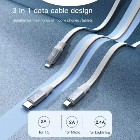 کابل شارژ 1.2 متری USB به Micro USB, Type-C ,Lightning یسیدو مدل CA117