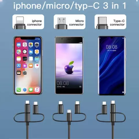 تبدیل 2 متری HDMI به USB-C، microUSB و Lightning یسیدو مدل HM05