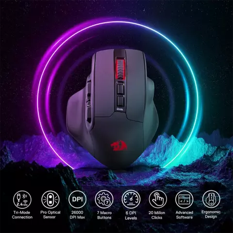 موس بی سیم گیمینگ Redragon مدل BULLSEYE M806 PRO