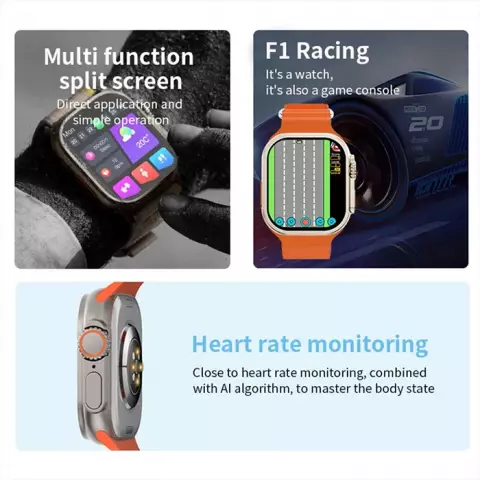 ساعت هوشمند Hiwatch مدل I9 Ultra Max با بند اسپورت نارنجی