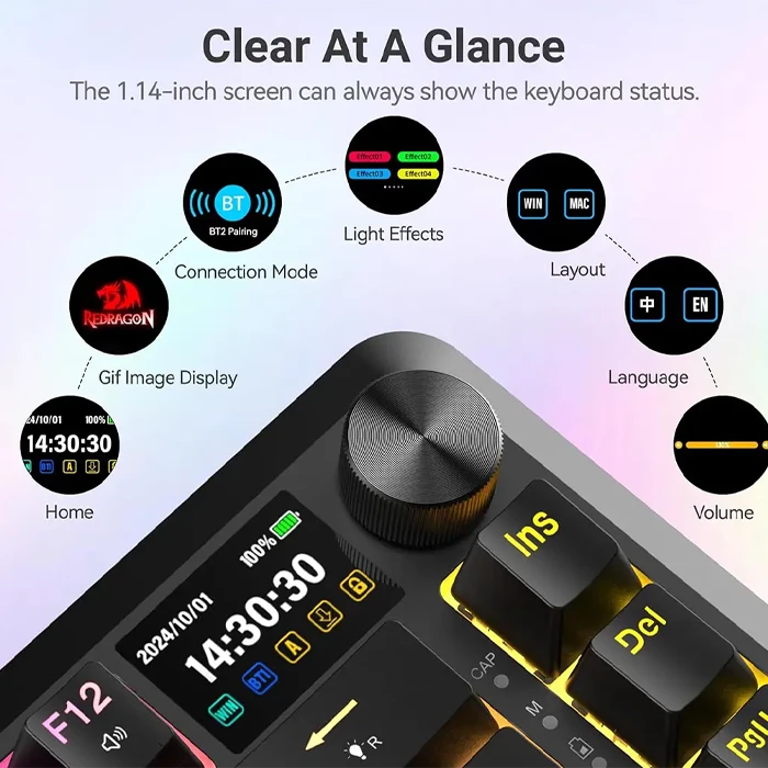 کیبورد بی سیم گیمینگ Redragon مدل K708 PRO Black RGB