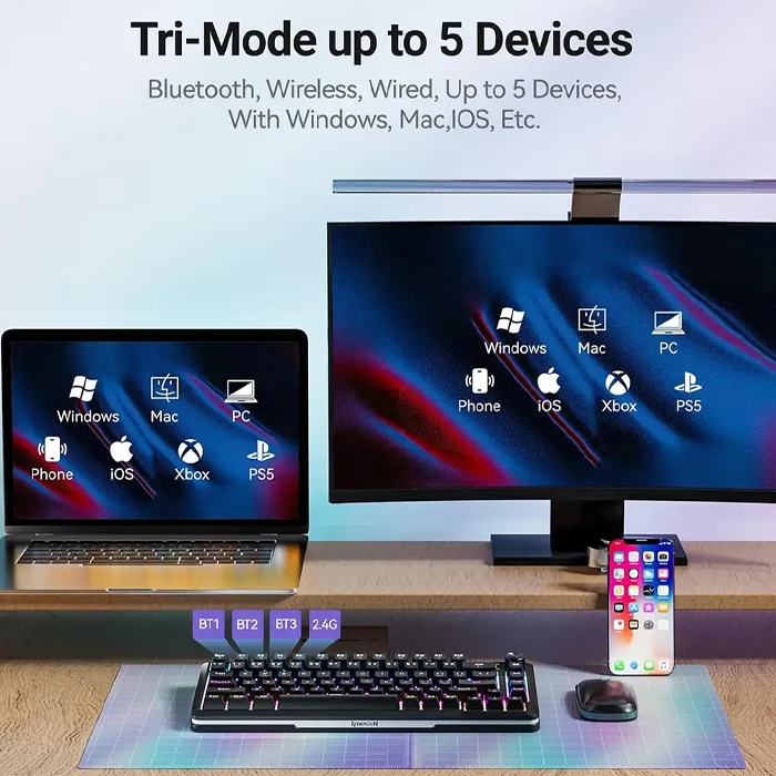 کیبورد بی سیم گیمینگ Redragon مدل K708 PRO Black RGB