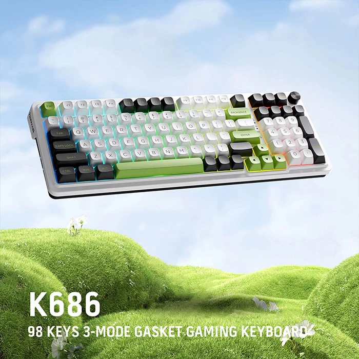 کیبورد بی سیم گیمینگ Redragon مدل EISA MAX K686 WBG با سوئیچ Mint mambo