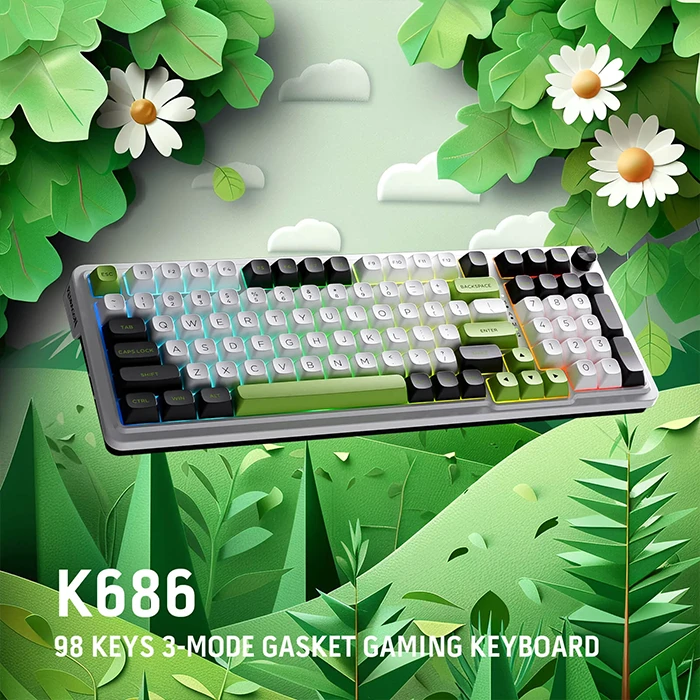 کیبورد بی سیم گیمینگ Redragon مدل EISA MAX K686 WBG با سوئیچ Mint mambo