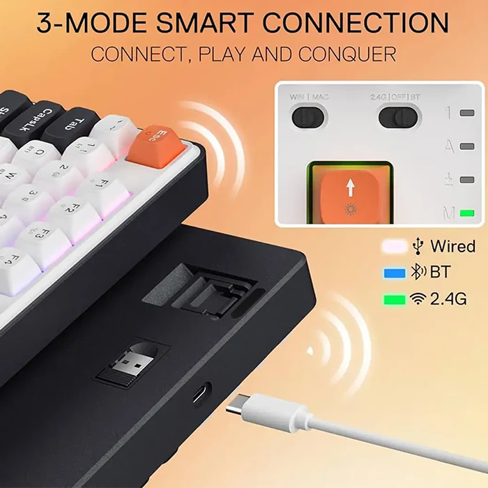 کیبورد بی سیم گیمینگ Redragon مدل WYVERN K689 WBO PRO RGB با سوئیچ Mint mambo