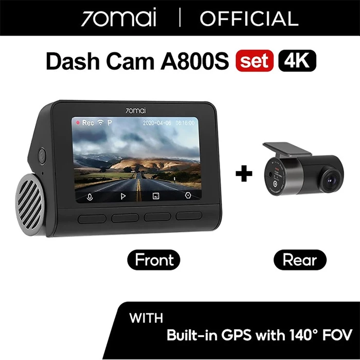 دوربین فیلم برداری خودرو 70Mai مدل 70maI Dash Cam 4K + Rear Cam Set(RC06) A800S 