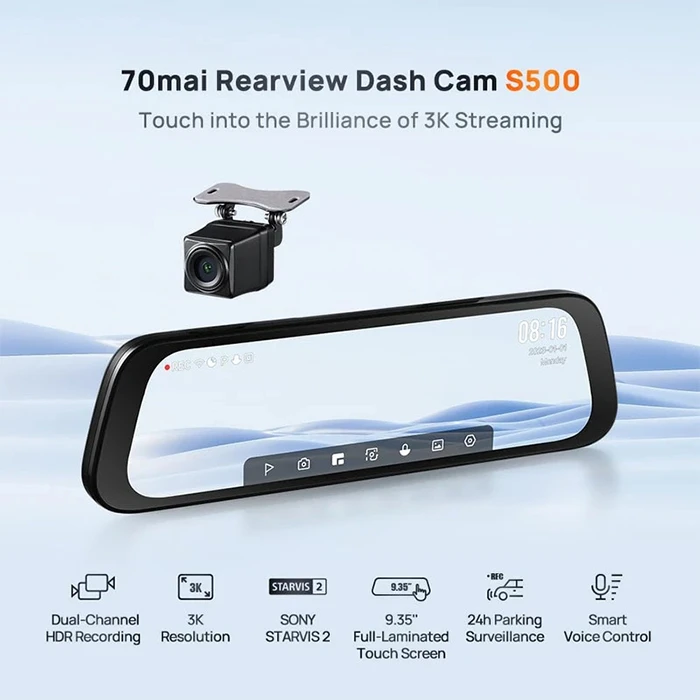 آینه هوشمند خودرو 70Mai مدل 70mai Rearview Dash Cam S500 به همراه دوربین