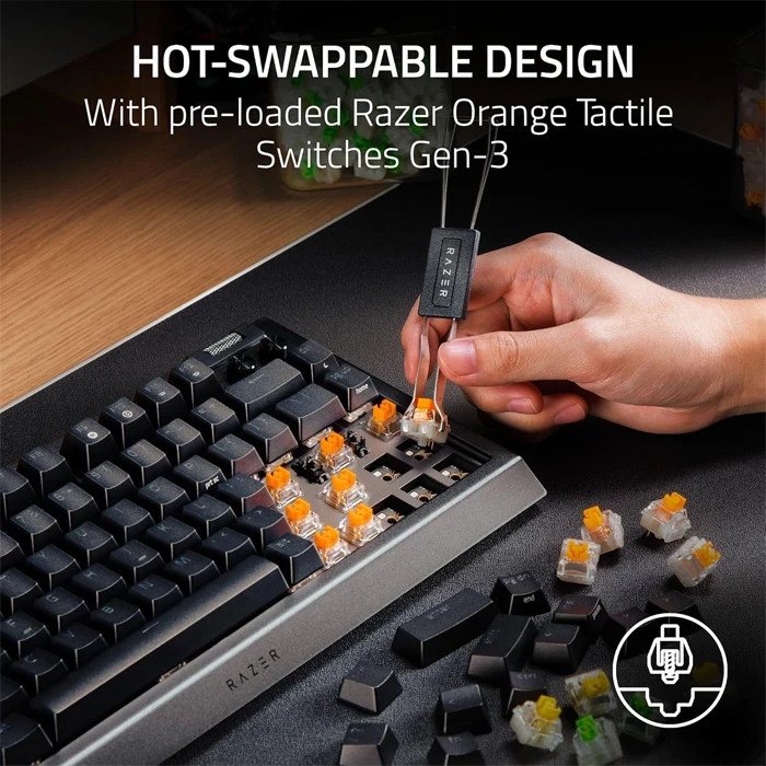 کیبورد سیمی مکانیکال گیمینگ Razer مدل Razer BlackWidow V4 75 با سوییچ نارنجی