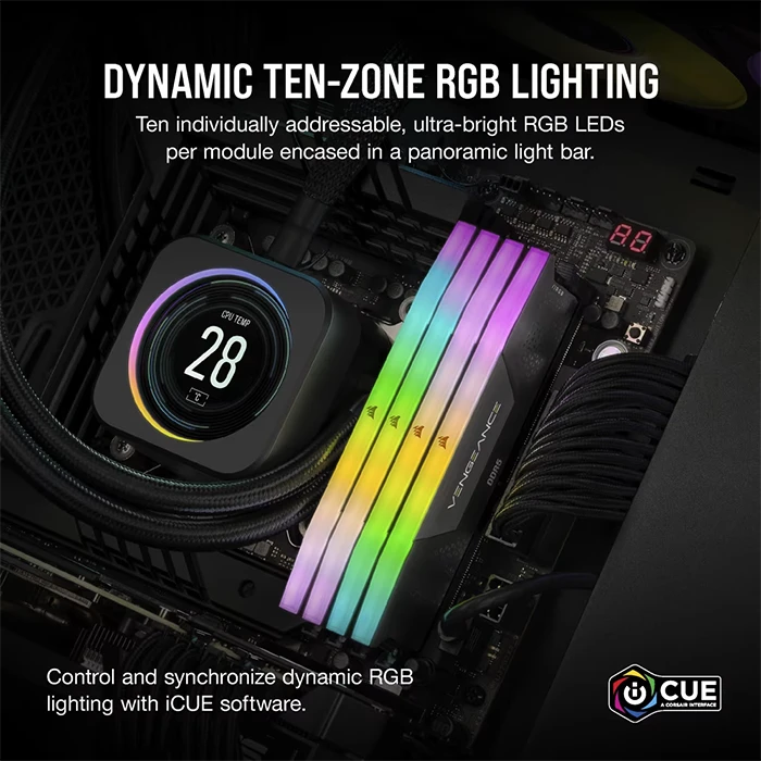 رم کامپیوتر 32 گیگابایت (2*16GB) CORSAIR مدل  CORSAIR VENGEANCE RGB 6400Mhz DDR5 CL30