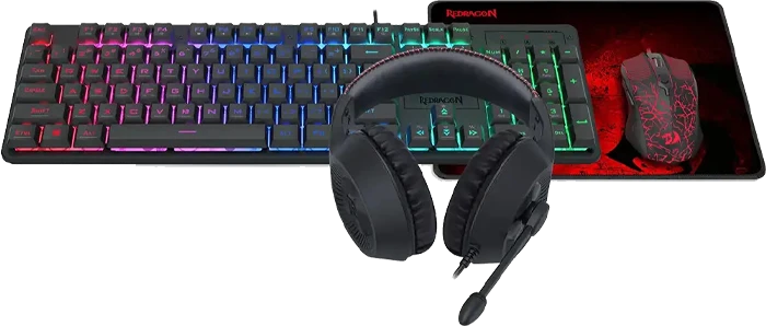 باندل کیبورد، موس، موس پد و هدست سیمی Redragon مدل Essentials S107P-BA