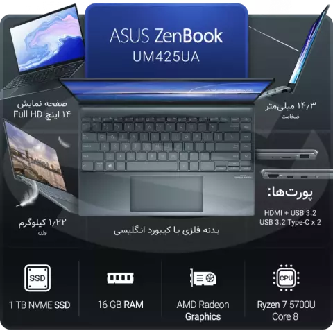 لپ تاپ 14 اینچ Asus مدل Zenbook 14 UM425UA - KI170