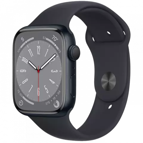 ساعت هوشمند اپل واچ سری 8 مدل 45MM Midnight Aluminum Case با بند اسپورت مشکی