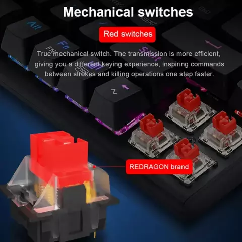 کیبورد بی سیم گیمینگ Redragon مدل Ryze Pro K633 با سوییچ‌ قرمز
