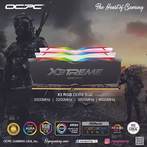 رم دسکتاپ (8GB*1) 8 گیگابایت OCPC مدل X3 RGB BLACK DDR4 3600MHz