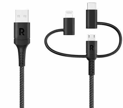 کابل شارژ 1.2 متری USB به Type-C ، Lightning و Micro USB راوپاور مدل RP-CB1033