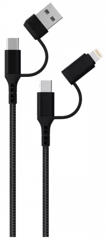 GREEN GN2IN2C 1.2M BLACK 2 IN 2 TYPE-C + LIGHTNING + USB CABLE
