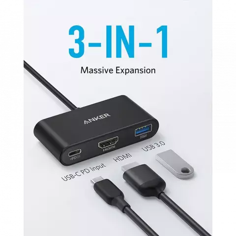 هاب 3 پورت Anker مدل A8339 3-IN-1 USB-C