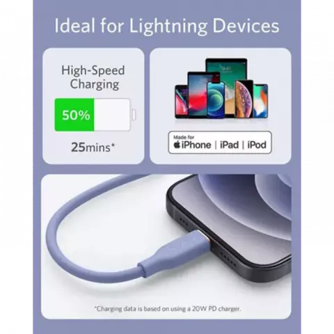 کابل شارژ 1.8 متری Type-C به Lightning انکر مدل PowerLine III Flow A8663