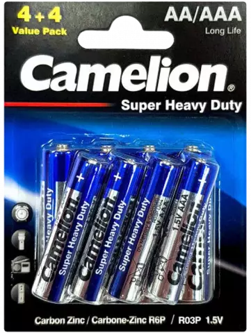 باتری قلمی Camelion مدل Super Heavy Duty 4R6P+4R03PBS-BP به همراه 4 باتری نیم قلمی