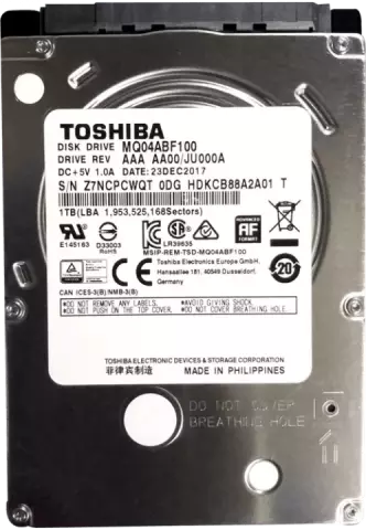 عکس رو به روی هارد لپ تاپ 1 ترابایت Toshiba مدل MQ04ABF100