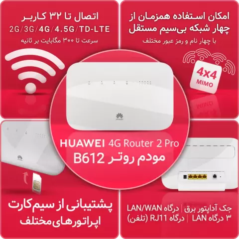 مودم روتر HUAWEI 4G/TD-LTE مدل Router 2 Pro B612