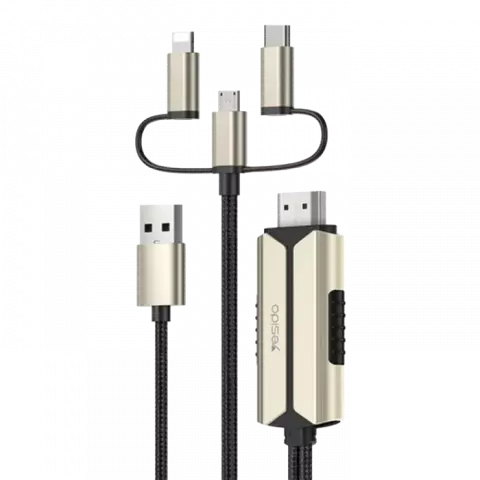 تبدیل 2 متری HDMI به USB-C، microUSB و Lightning یسیدو مدل HM14