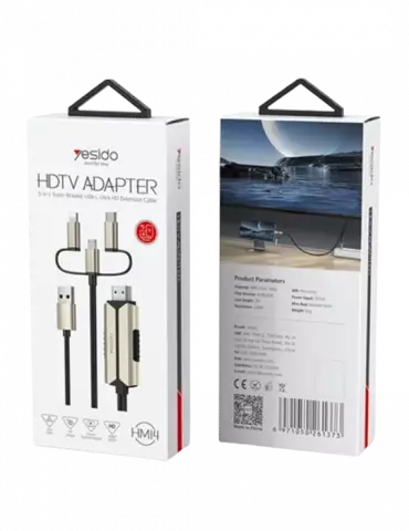 تبدیل 2 متری HDMI به USB-C، microUSB و Lightning یسیدو مدل HM14