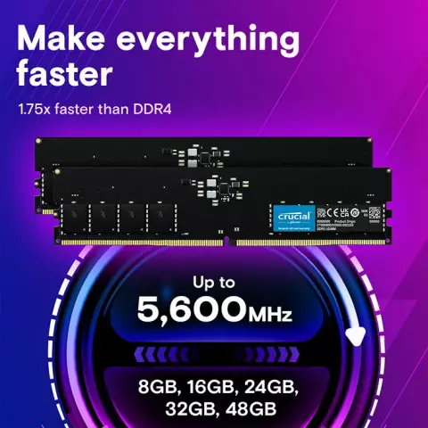 رم دسکتاپ (16GB*1) 16 گیگابایت Crucial مدل CT16G52C42U5 DDR5 5200MHz