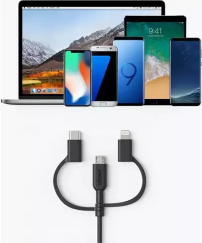 کابل شارژ 90 سانتی متری USB به Micro USB, Type-C ,Lightning انکر مدل Powerline II A8436