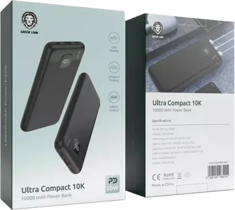 پاور بانک 10000 میلی‌آمپر ساعت Green Lion مدل Ultra Compact 10K GL-PB38