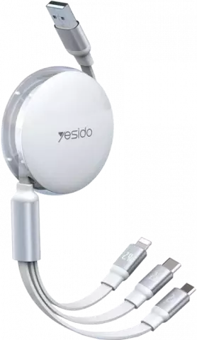 YESIDO CA117 3 IN 1 WHITE ASLI CHARGING CABLE