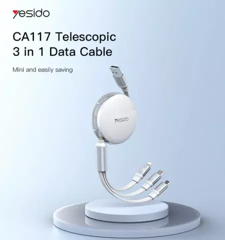 کابل شارژ 1.2 متری USB به Micro USB, Type-C ,Lightning یسیدو مدل CA117