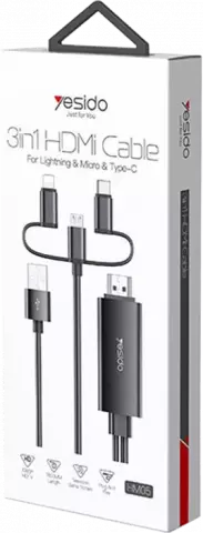تبدیل 2 متری HDMI به USB-C، microUSB و Lightning یسیدو مدل HM05