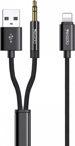 کابل صدا 1.2 متری Lightning به AUX, USB یسیدو مدل YAU18