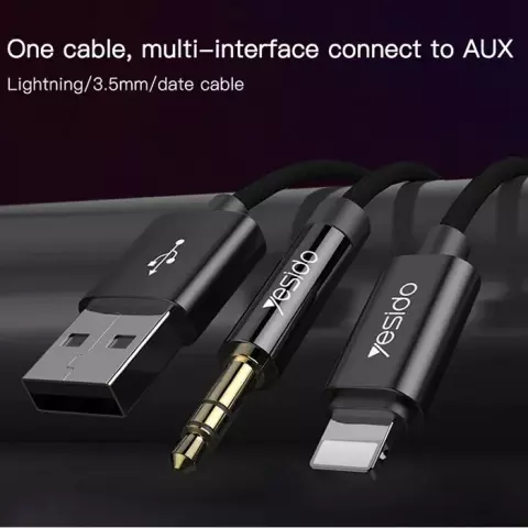 کابل صدا 1.2 متری Lightning به AUX, USB یسیدو مدل YAU18