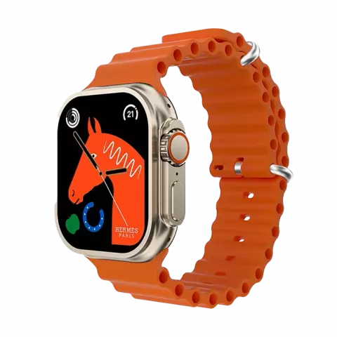 ساعت هوشمند Hiwatch مدل I9 Ultra Max با بند اسپورت نارنجی