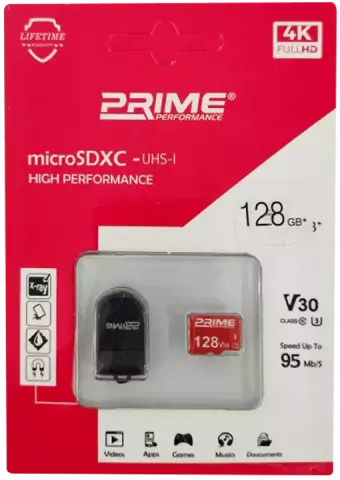 مموری کارت 128 گیگابایت PRIME همراه با ریدر مشکی