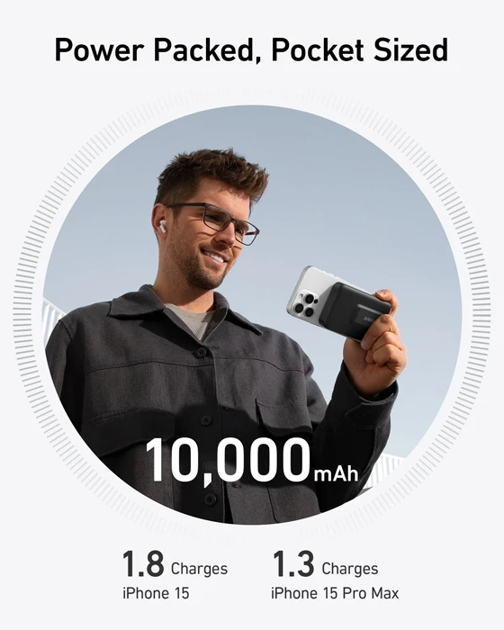 پاوربانک 10000 میلی آمپر ساعت Anker مدل MagGo 10K A1654