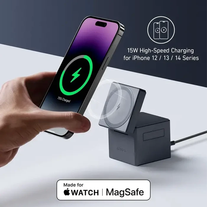 شارژر بی‌سیم 3 در 1 Anker مدل Cube with MagSafe Y1811