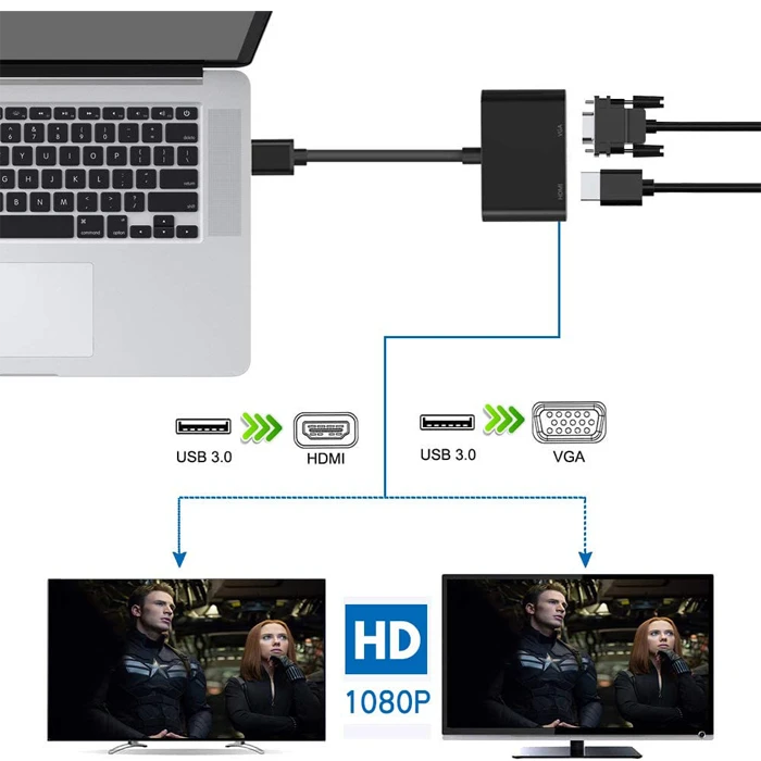 تبدیل USB 3.0 به VGA و HDMI کی نت مدل K-COUA30HV