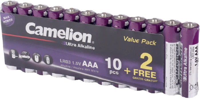 باتری نیم قلمی 12 عددی Camelion مدل Ultra Alkaline LR03-SP10+2UT