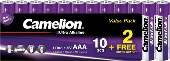 باتری نیم قلمی 12 عددی Camelion مدل Ultra Alkaline LR03-SP10+2UT
