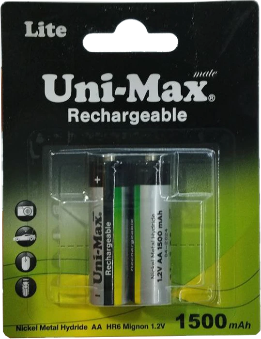باتری قلمی 2 عددی UNI-MAX مدل RECHARGEABLE UB-NH-AA1500BP2